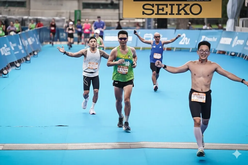 The finish line: A PB, but untouched by the fire.