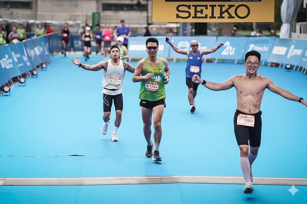 The finish line: A PB, but untouched by the fire.